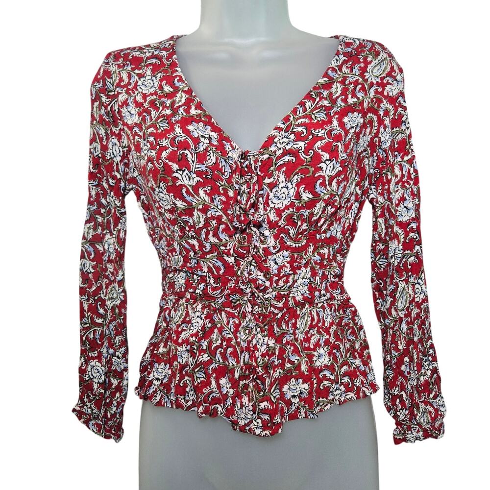 Feather Bone Wom Sz 4 Anthropologie Corset Waist Boho Piratecore Hippie Blouse